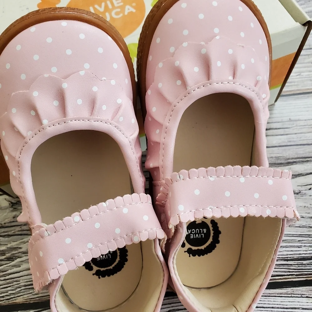 Livie and Luca Ruche Mary Jane Shoes Pink Polka Dot Color NWOB